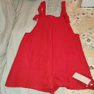 Red Sleeveless Romper with Pockets